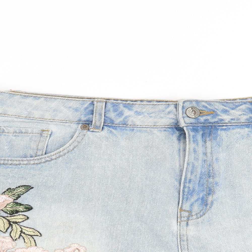 New Look Womens Blue Floral  Cut-Off Shorts Size 16