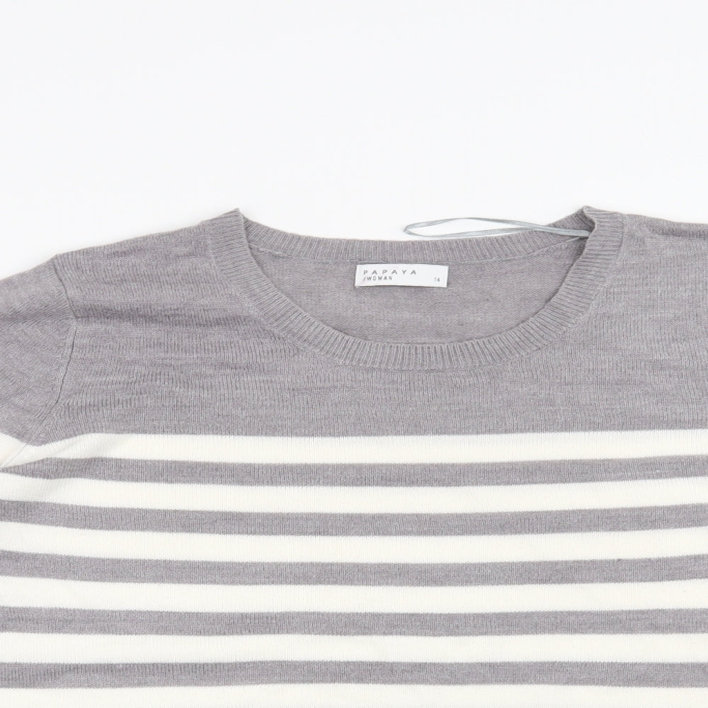 Papaya Womens Grey Striped  Pullover Jumper Size 14