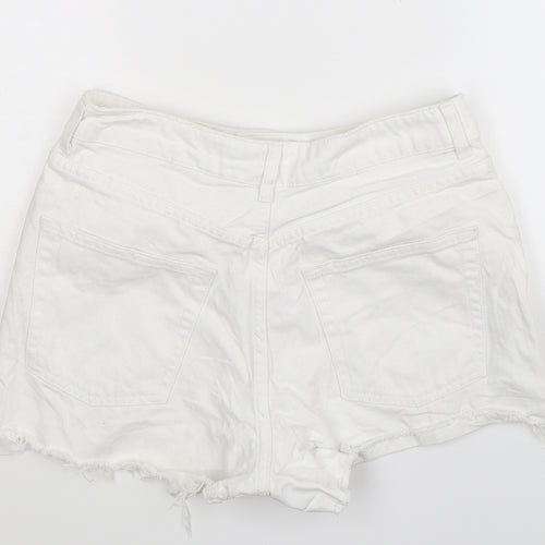 Topshop Womens White Floral Denim Hot Pants Shorts Size 10