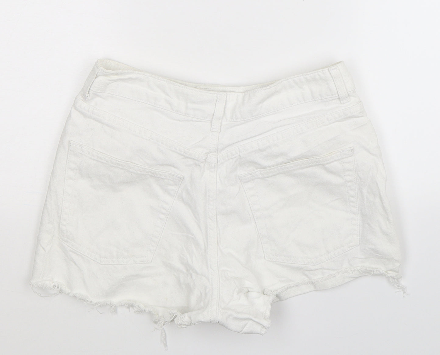 Topshop Womens White Floral Denim Hot Pants Shorts Size 10