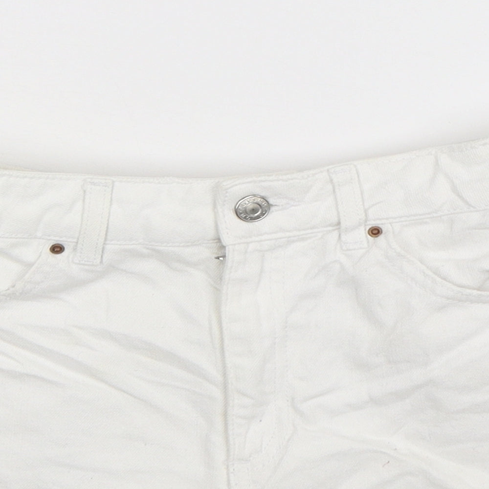 Topshop Womens White Floral Denim Hot Pants Shorts Size 10
