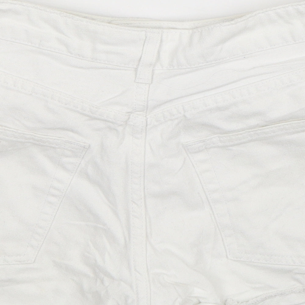 Topshop Womens White Floral Denim Hot Pants Shorts Size 10