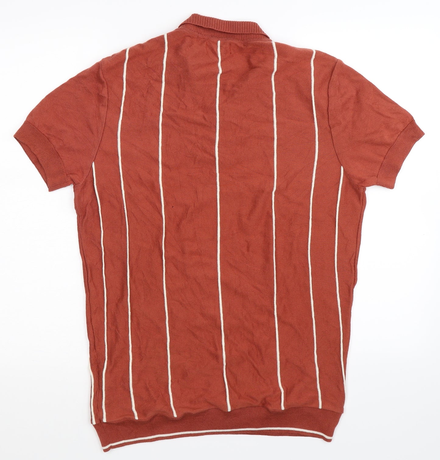 Zara Mens Brown Striped Knit  Polo Size L