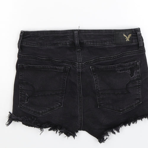 American Eagle Outfitters Womens Black  Denim Hot Pants Shorts Size 6 - Distressed