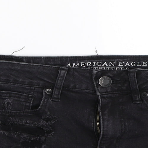 American Eagle Outfitters Womens Black  Denim Hot Pants Shorts Size 6 - Distressed