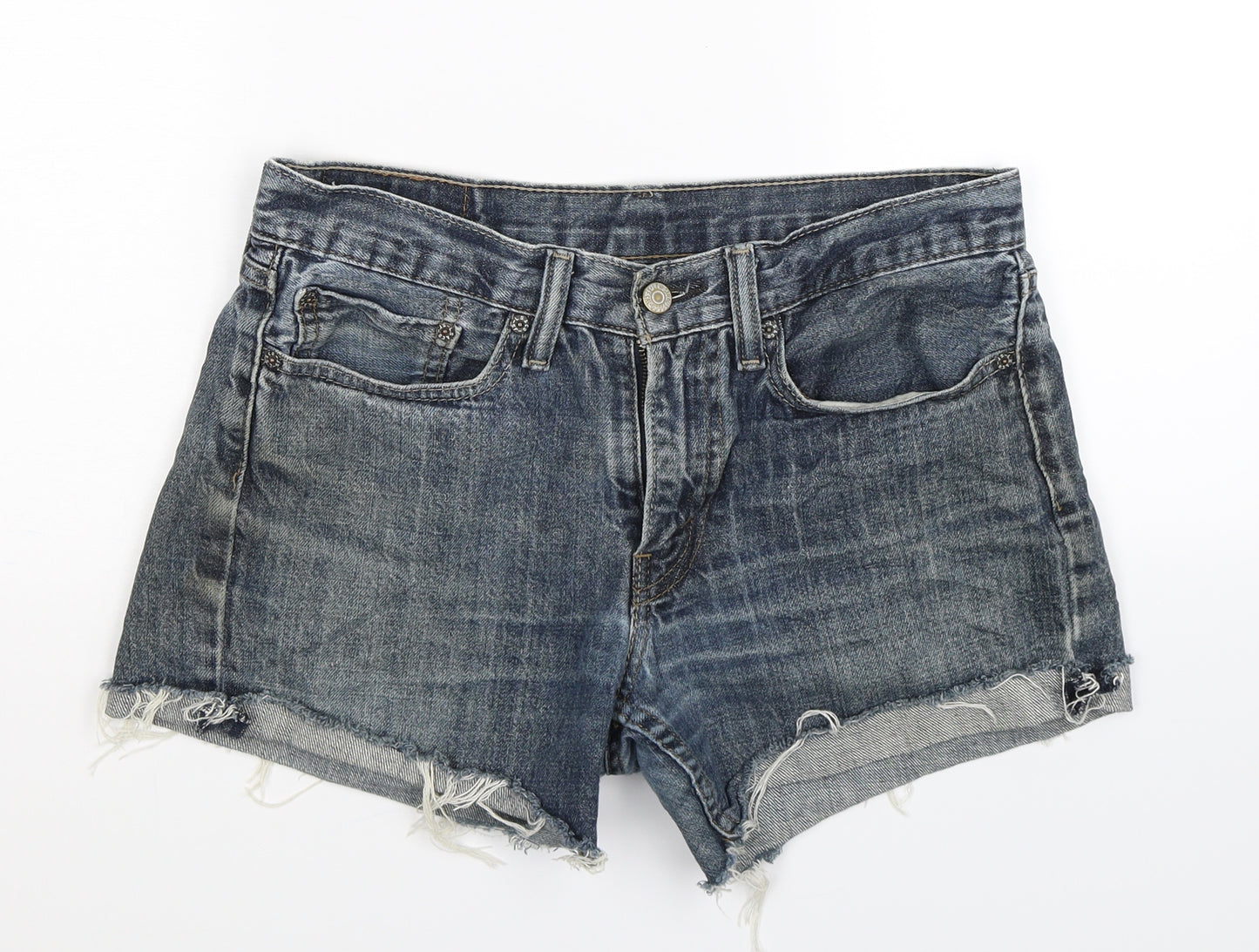 Levi's Womens Blue  Denim Hot Pants Shorts Size 32 in - Distressed