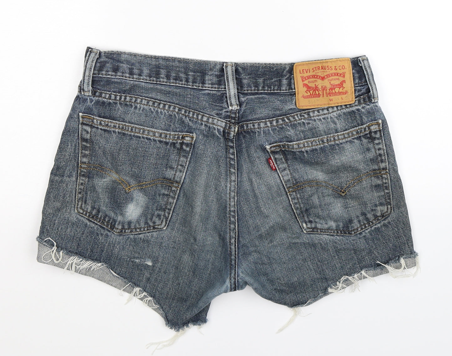 Levi's Womens Blue  Denim Hot Pants Shorts Size 32 in - Distressed