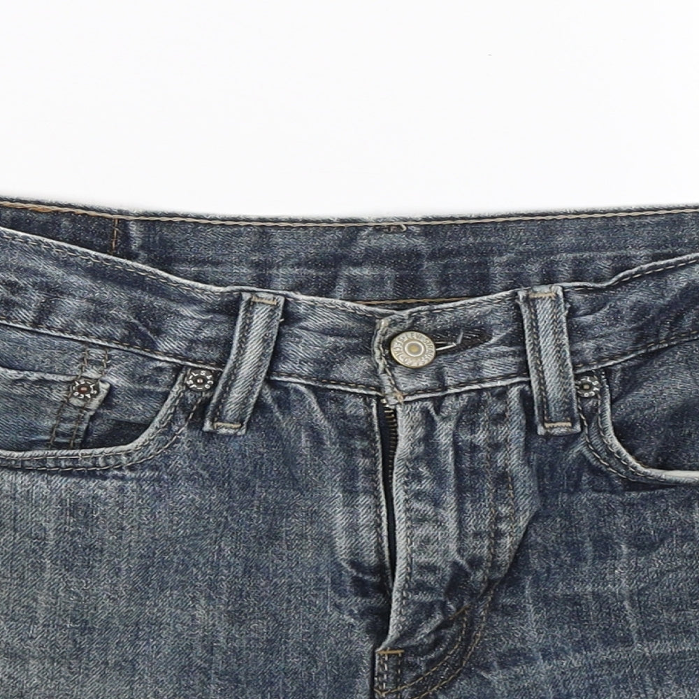 Levi's Womens Blue  Denim Hot Pants Shorts Size 32 in - Distressed