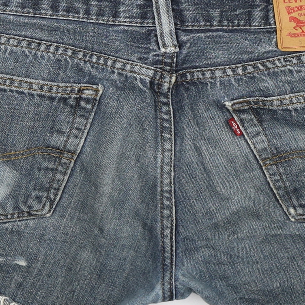 Levi's Womens Blue  Denim Hot Pants Shorts Size 32 in - Distressed