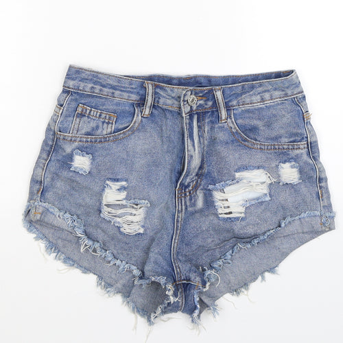 SheIn Womens Blue  Denim Hot Pants Shorts Size XS - Distressed