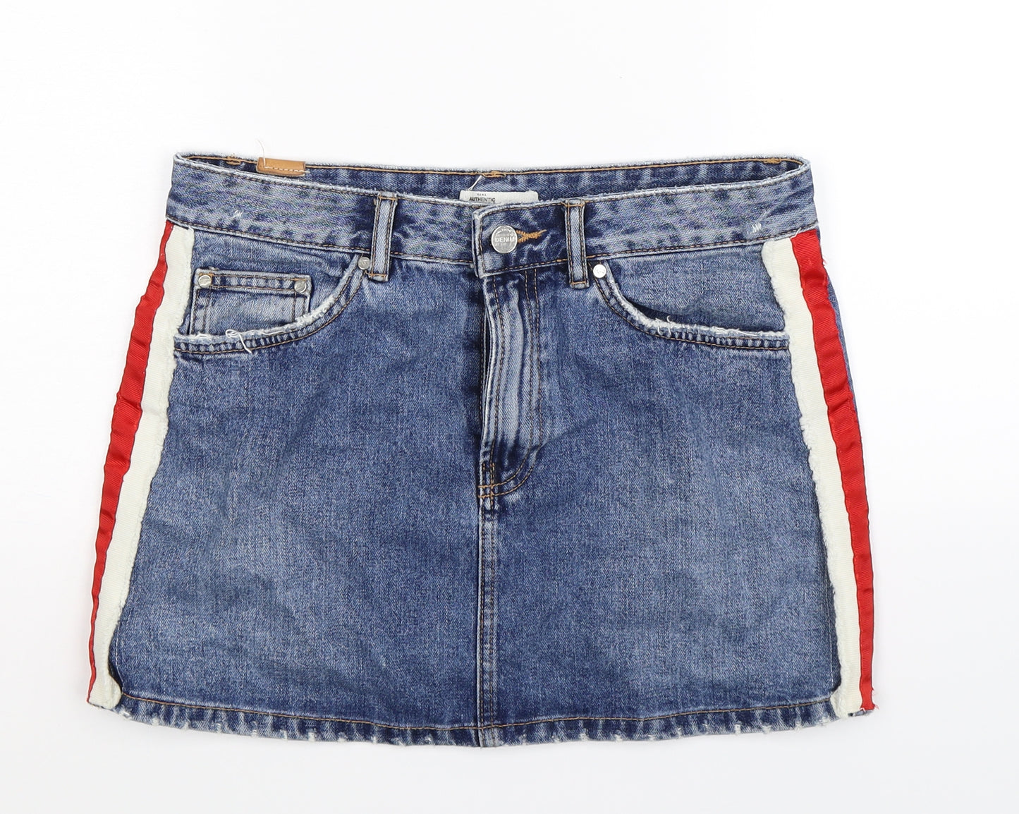 Zara Womens Blue Striped Denim Mini Skirt Size M