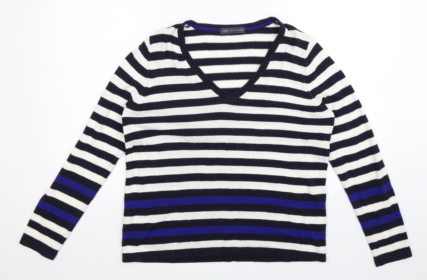 Marks and Spencer Womens Blue Striped Knit Pullover Jumper Size 18