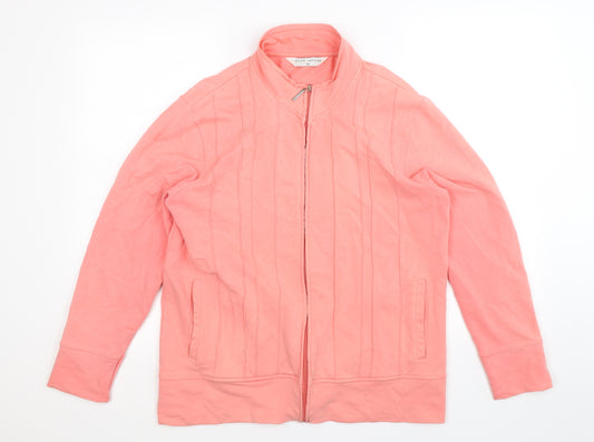 Front view of Alice Collins women’s pink jacket, size UK 16