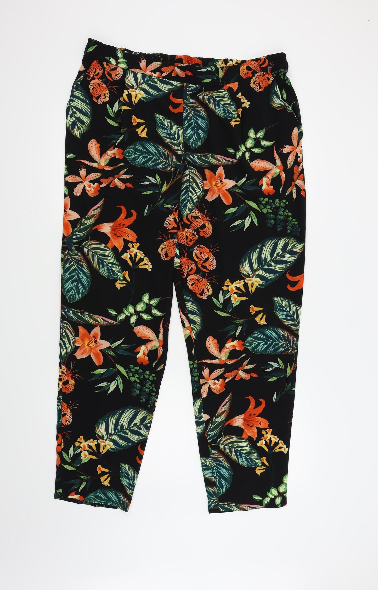 M&Co Womens Black Floral  Trousers  Size 20 L28 in