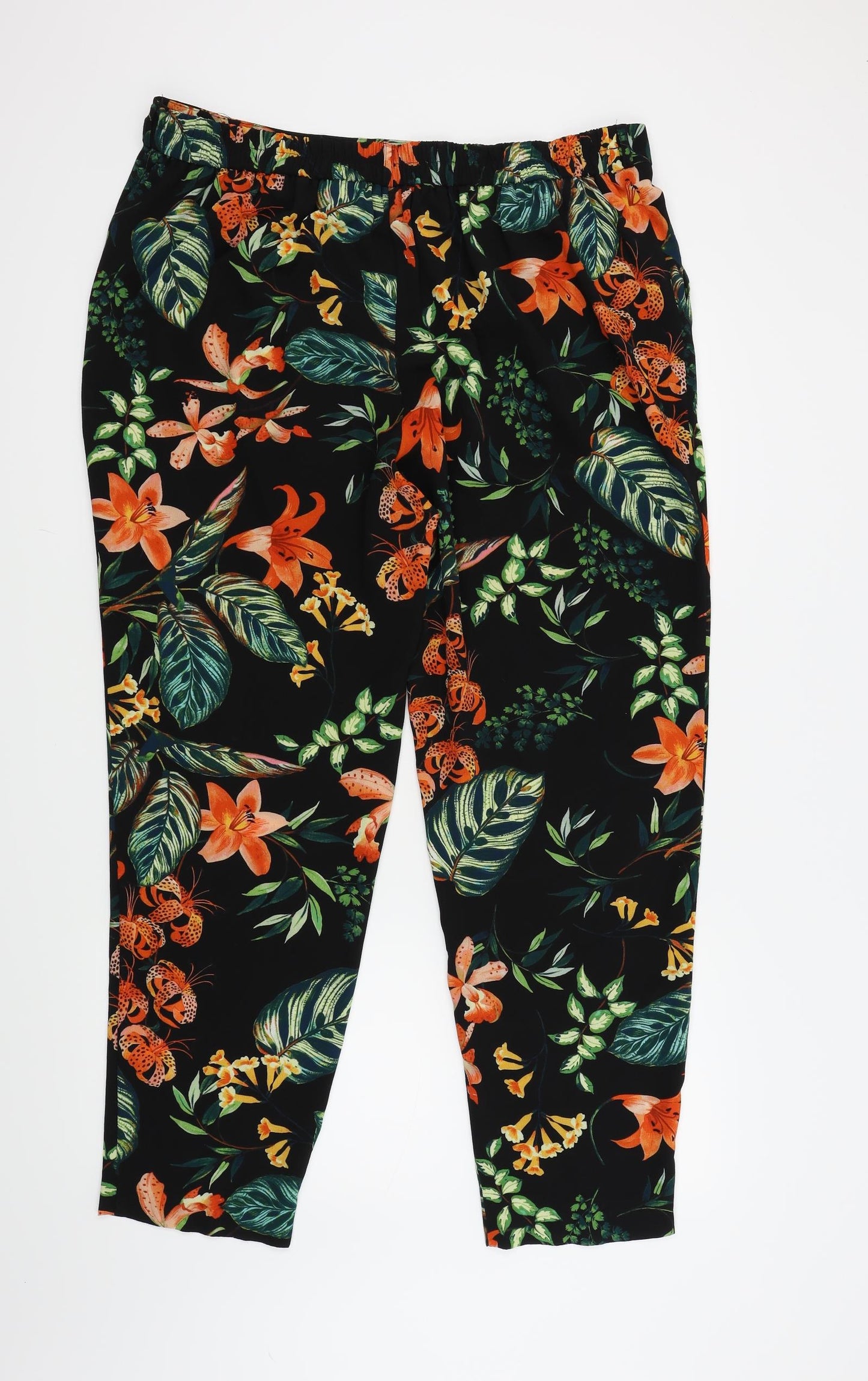 M&Co Womens Black Floral  Trousers  Size 20 L28 in