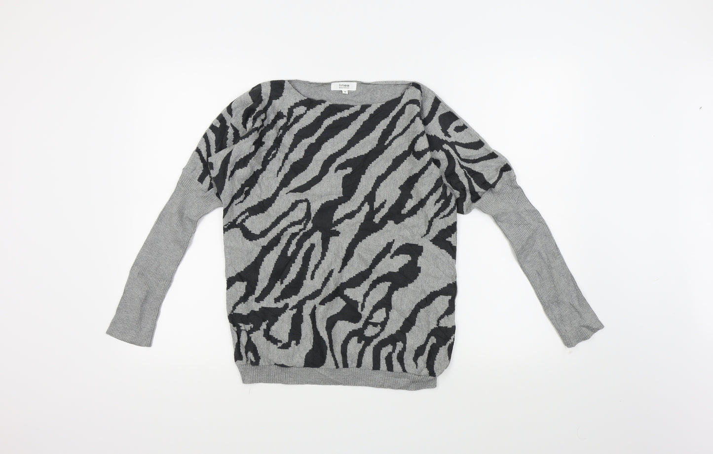 Linea Womens Grey Animal Print  Pullover Jumper Size S