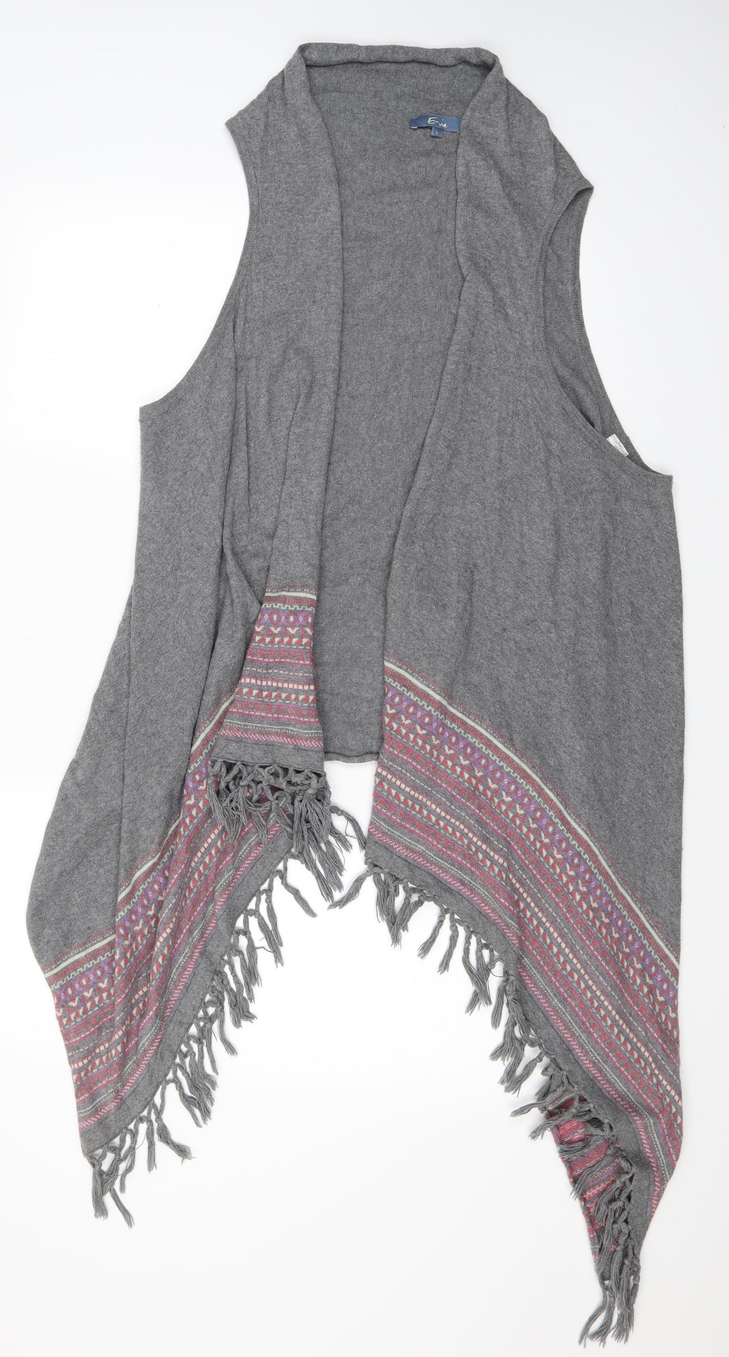 E-vie Womens Grey Fair Isle Knit Cardigan Jumper Size L