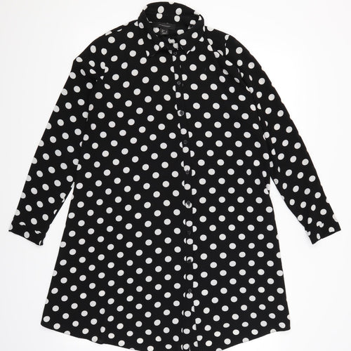 Atmosphere Womens Black Polka Dot  Basic Button-Up Size 8  - Oversized Sheer