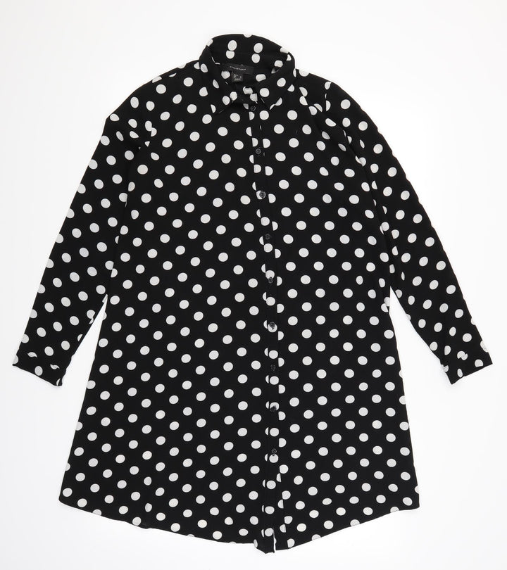 Atmosphere Womens Black Polka Dot Basic Button-Up Size 8 - Oversized Sheer