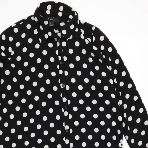 Atmosphere Womens Black Polka Dot  Basic Button-Up Size 8  - Oversized Sheer