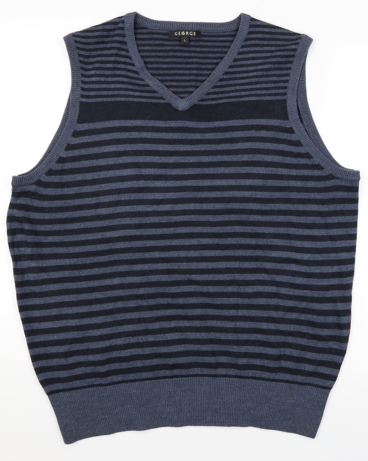 George Mens Blue Striped Knit Vest Jumper Size L