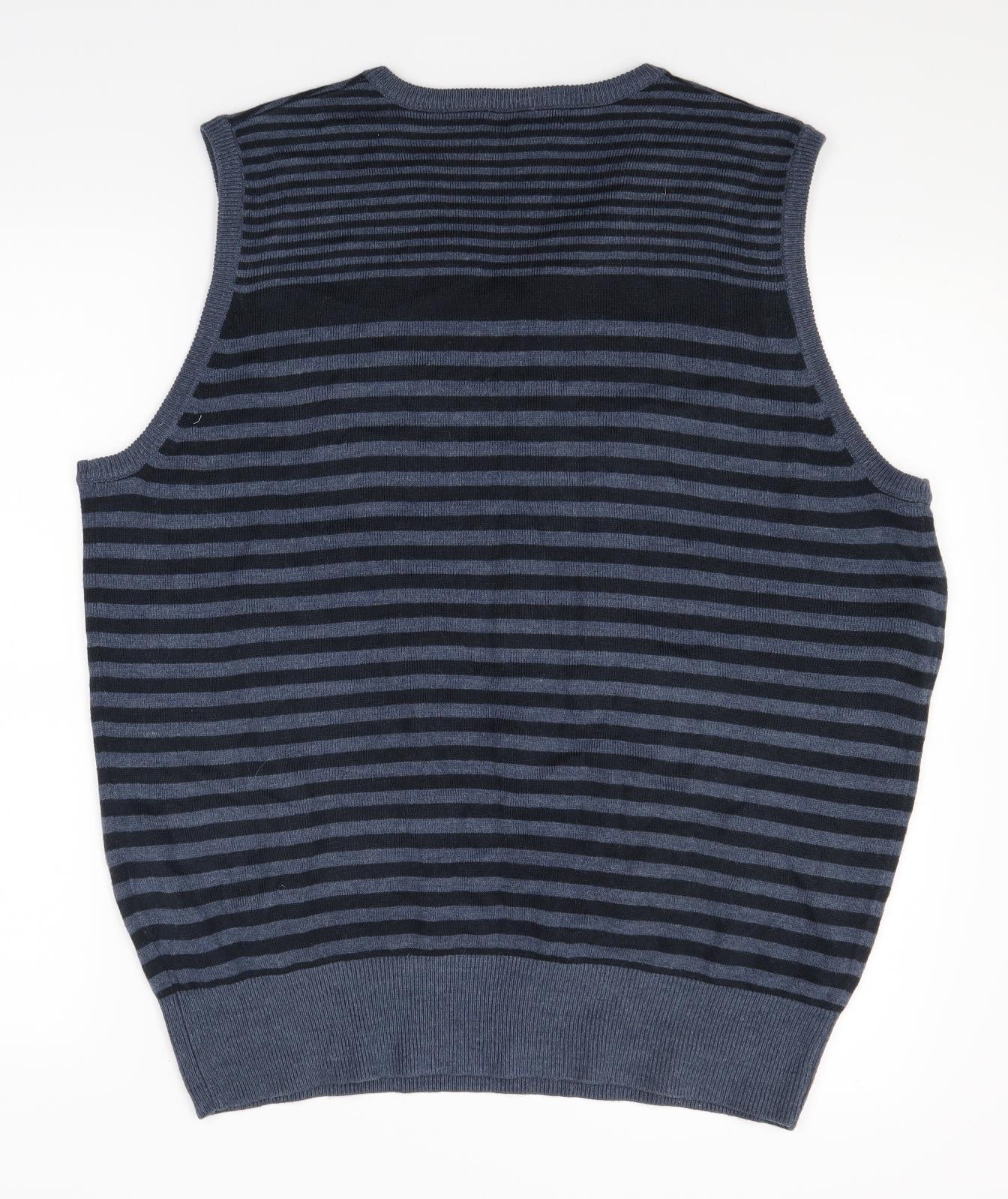 George Mens Blue Striped Knit Vest Jumper Size L