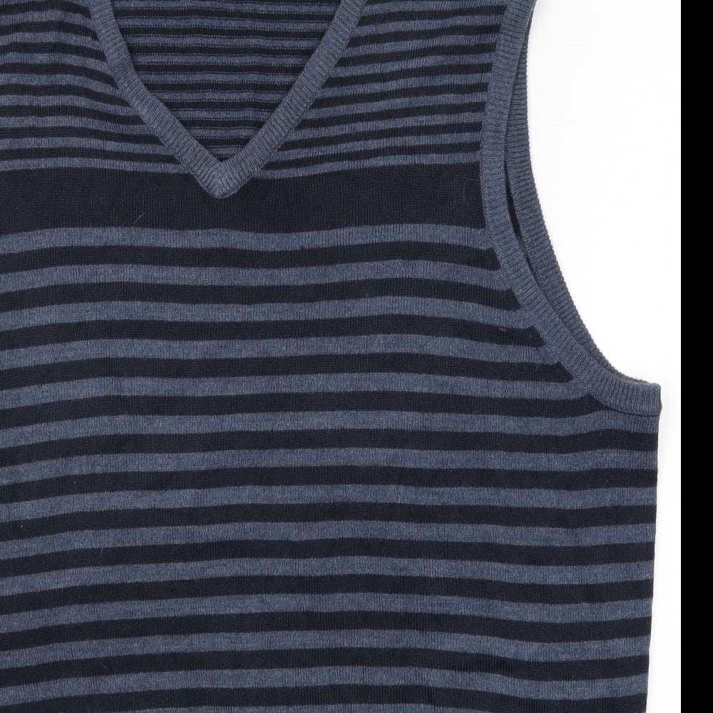 George Mens Blue Striped Knit Vest Jumper Size L