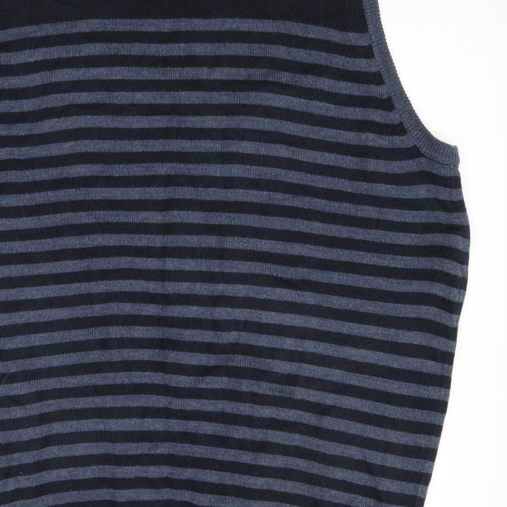 George Mens Blue Striped Knit Vest Jumper Size L