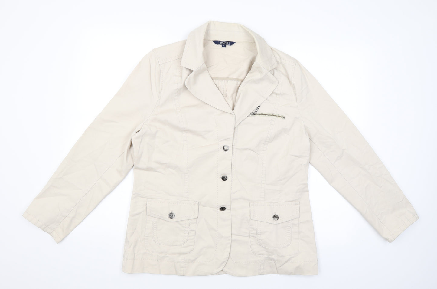Maine Womens Beige   Military Jacket Jacket Size 14