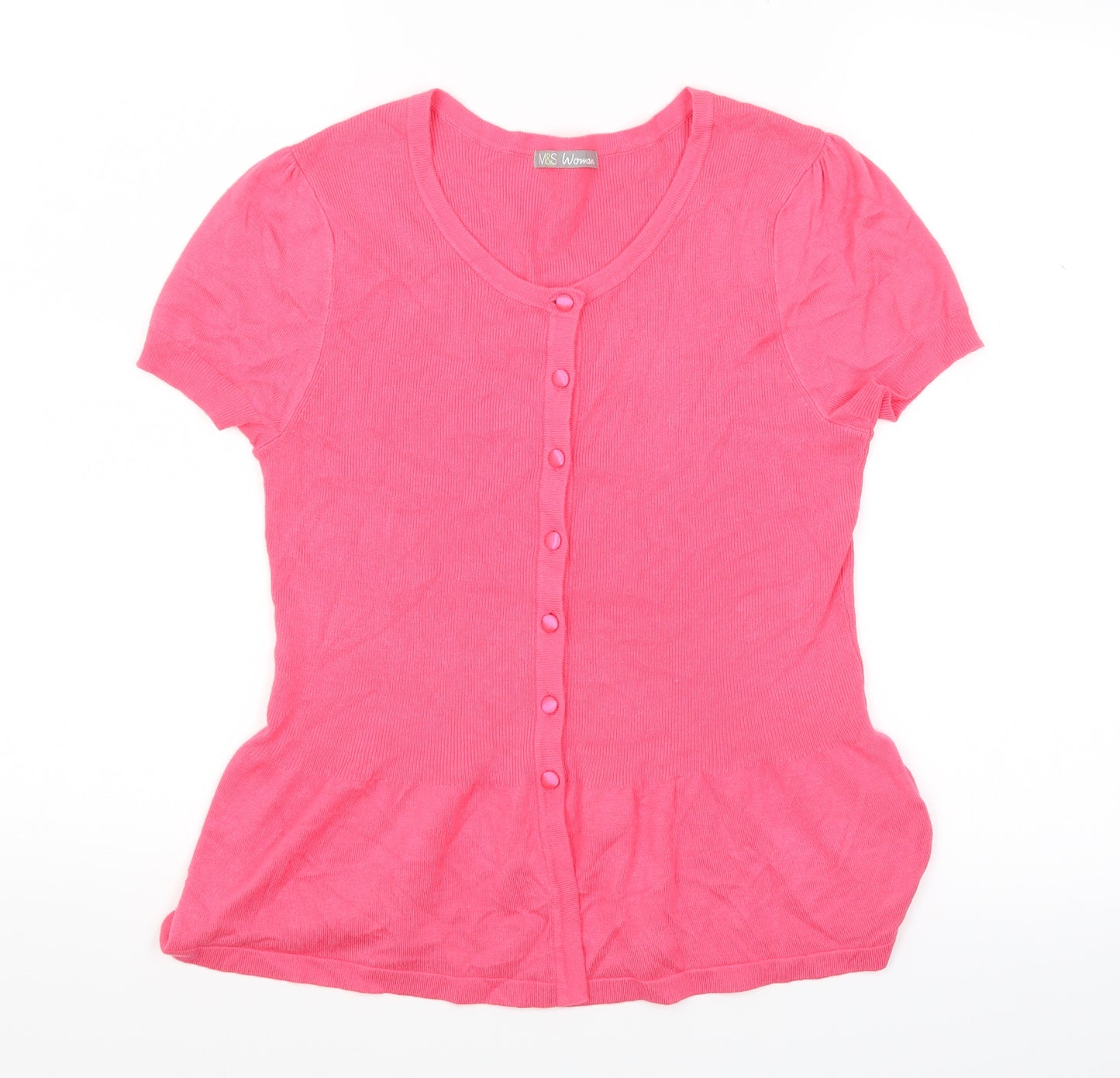 Marks and Spencer Womens Pink  Knit Basic Button-Up Size 14