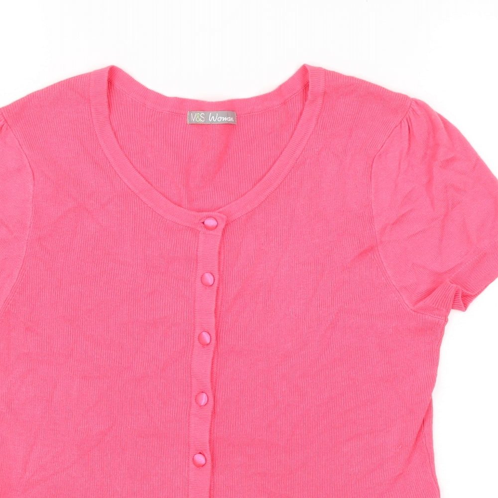 Marks and Spencer Womens Pink  Knit Basic Button-Up Size 14