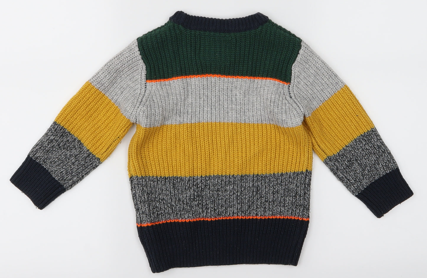 F&F Boys Green Striped  Pullover Jumper Size 2-3 Years
