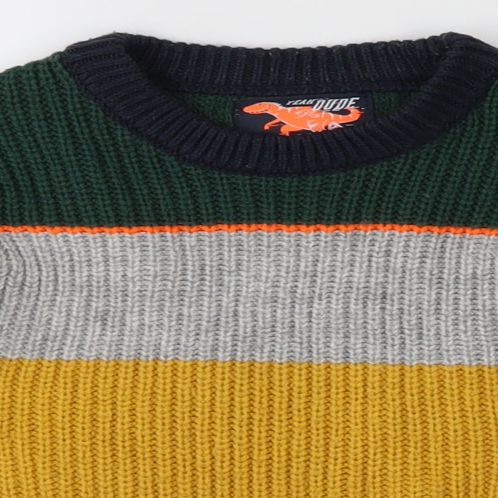 F&F Boys Green Striped  Pullover Jumper Size 2-3 Years