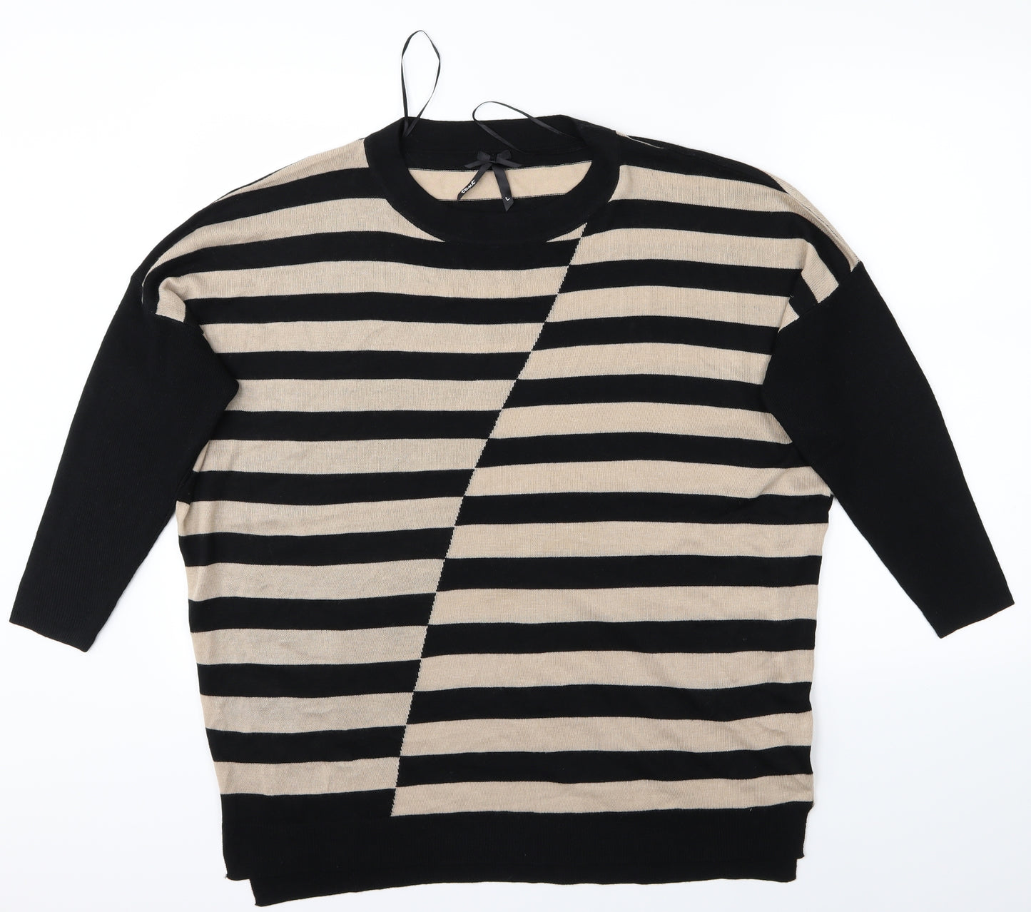 Text Womens Black Striped  Pullover Jumper Size L