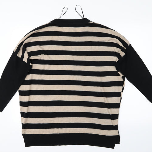 Text Womens Black Striped  Pullover Jumper Size L