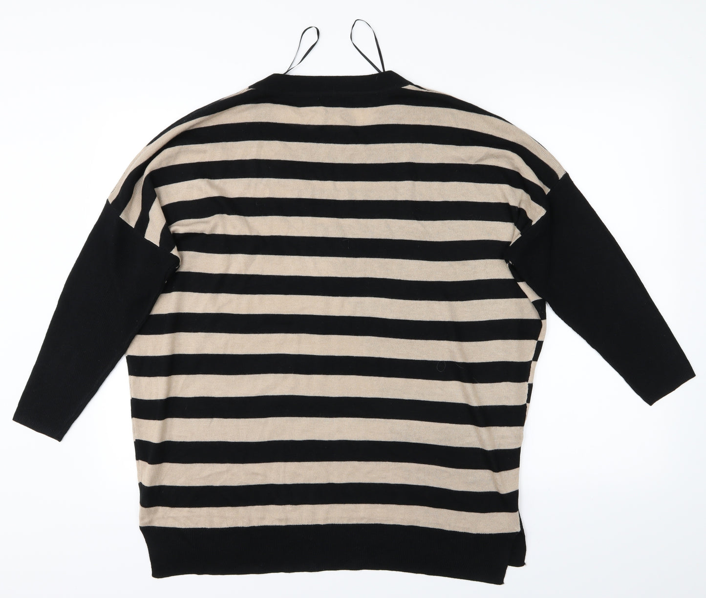 Text Womens Black Striped  Pullover Jumper Size L