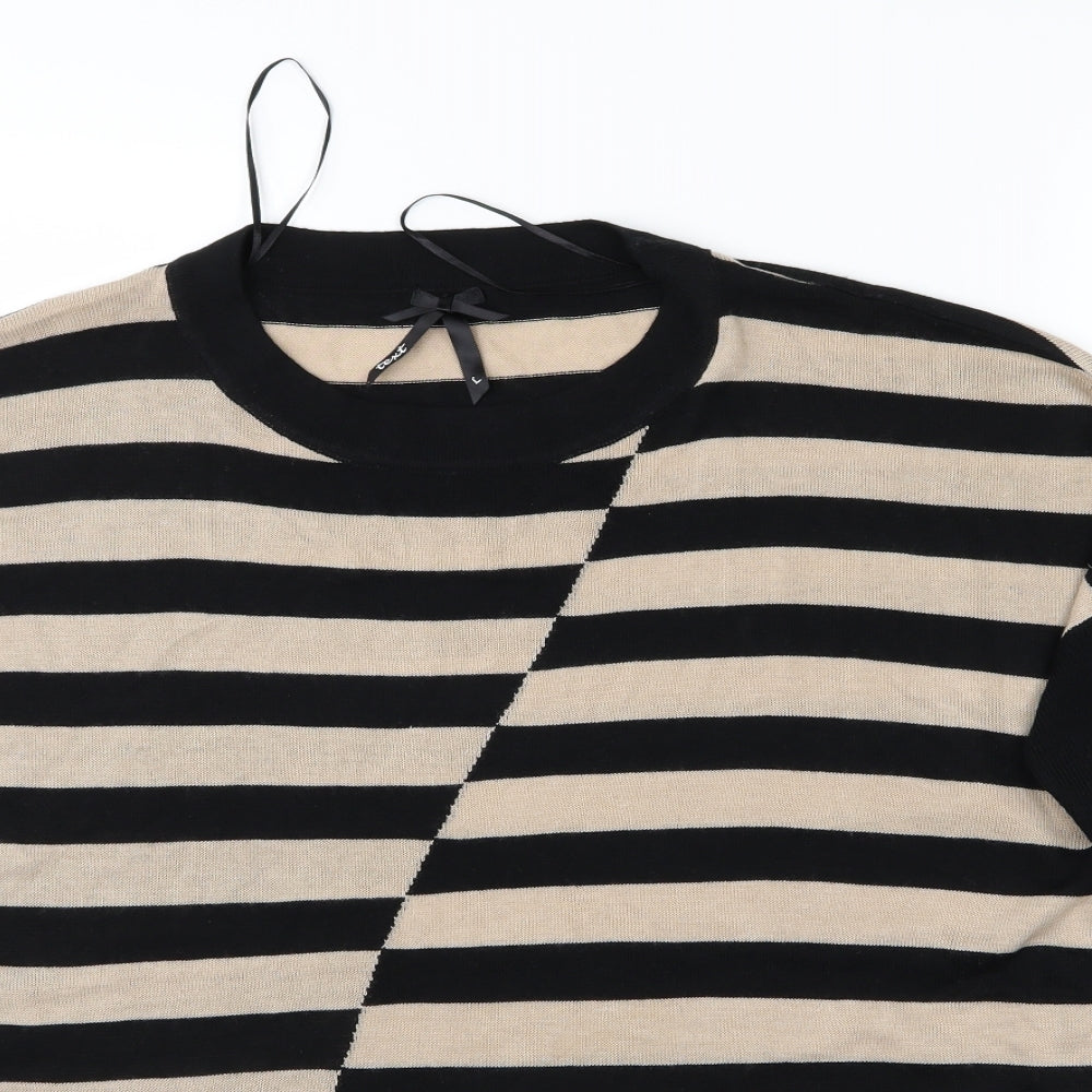 Text Womens Black Striped  Pullover Jumper Size L