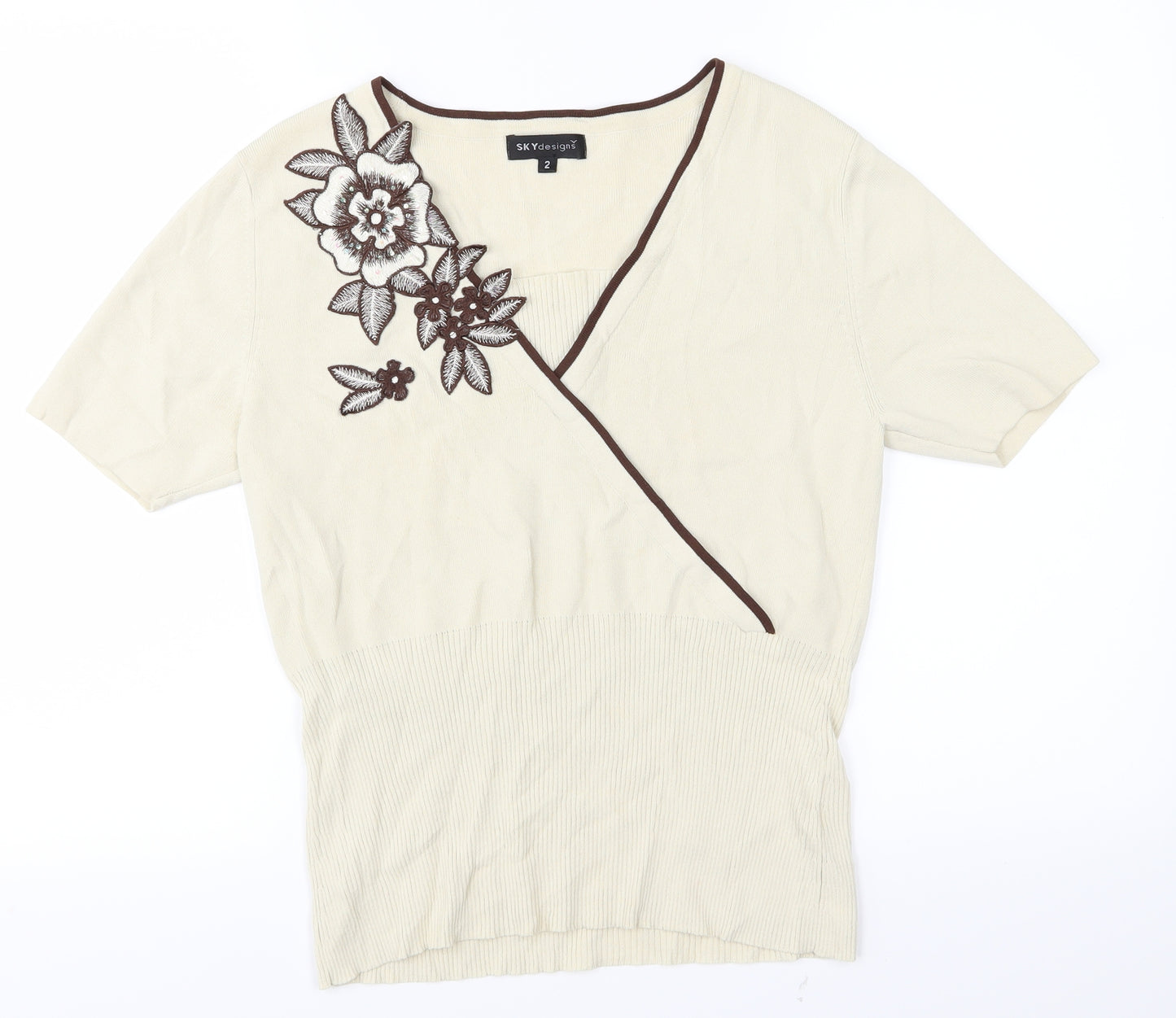 Sky Designs Womens Beige   Basic T-Shirt Size M  - Flowers