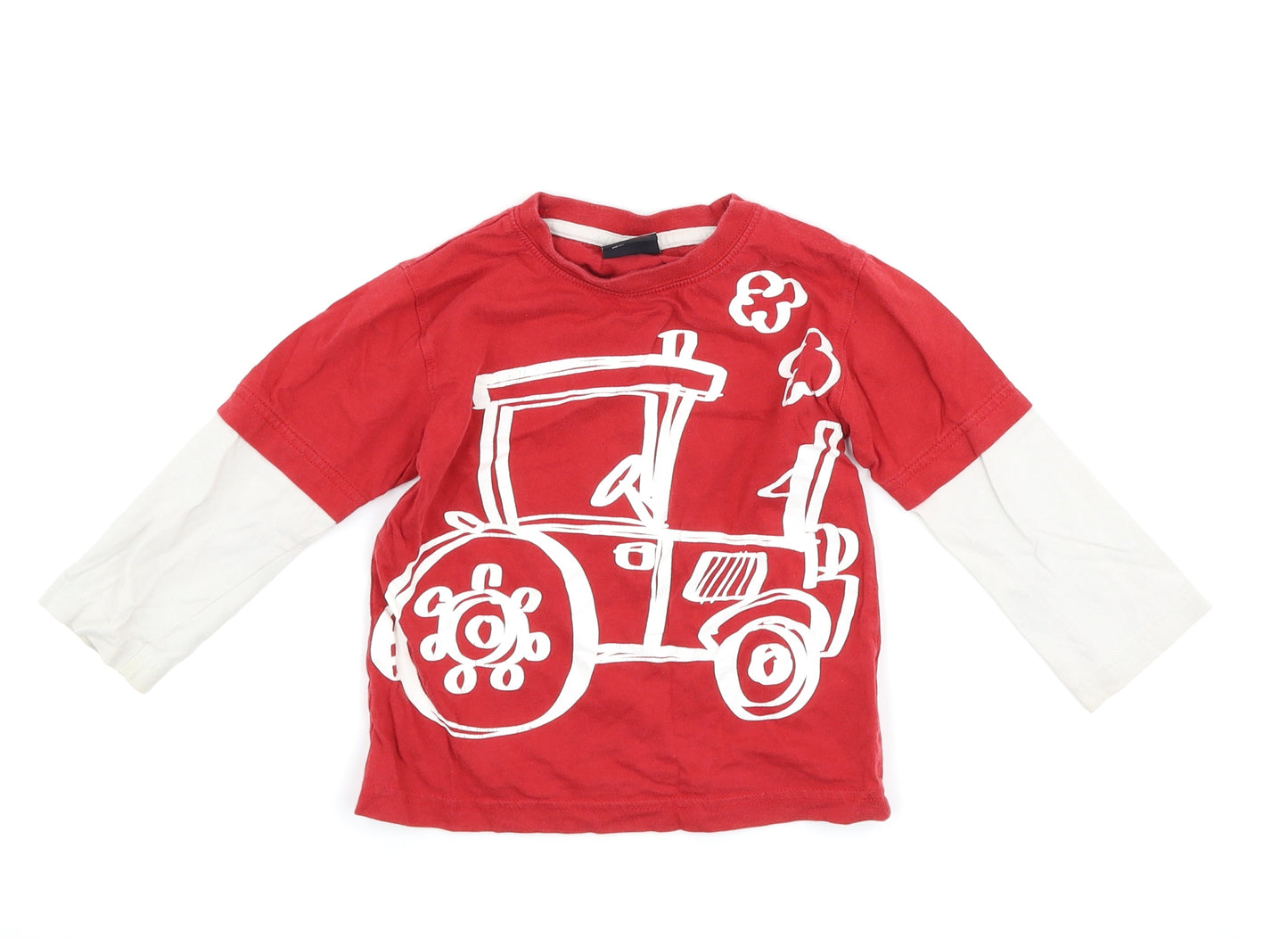 NEXT Boys Red   Basic T-Shirt Size 18-24 Months  - tractor