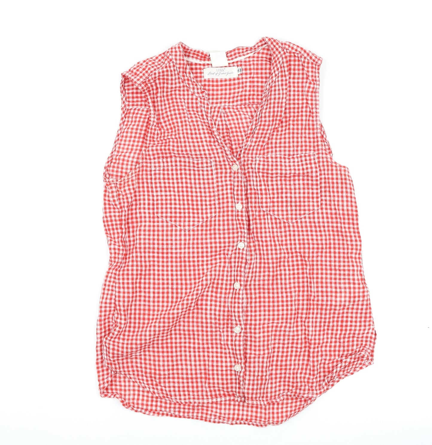H&M Womens Red Check  Basic Button-Up Size 8