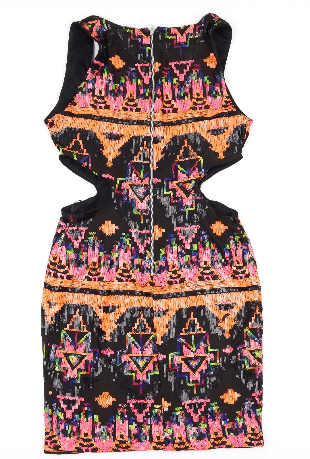 Miss Selfridge Womens Black Geometric  Bodycon  Size 12  - Cut Out Waist