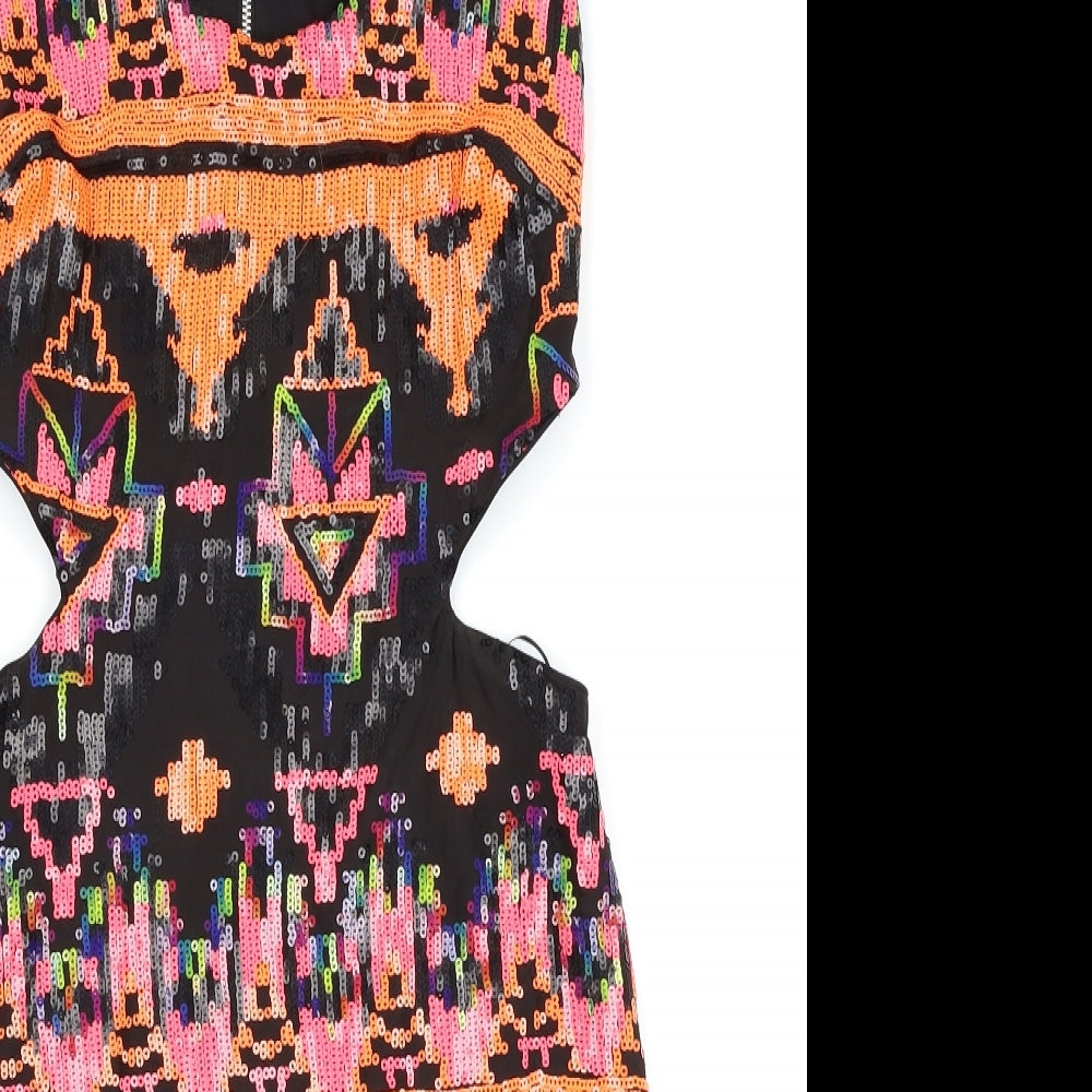 Miss Selfridge Womens Black Geometric  Bodycon  Size 12  - Cut Out Waist