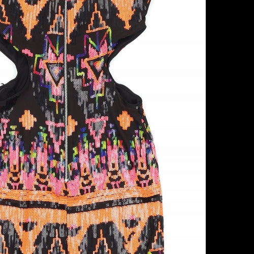 Miss Selfridge Womens Black Geometric  Bodycon  Size 12  - Cut Out Waist