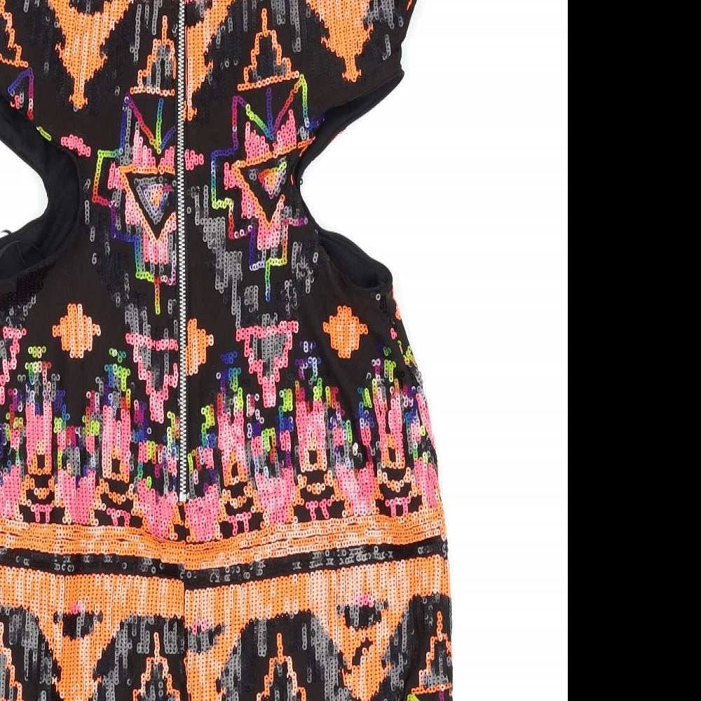 Miss Selfridge Womens Black Geometric  Bodycon  Size 12  - Cut Out Waist