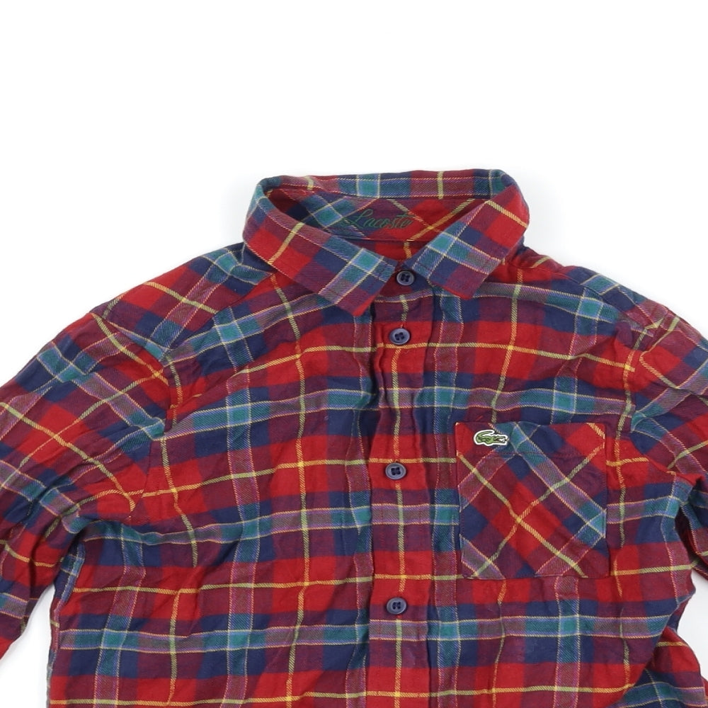 Lacoste Boys Red Check  Basic Button-Up Size 8 Years