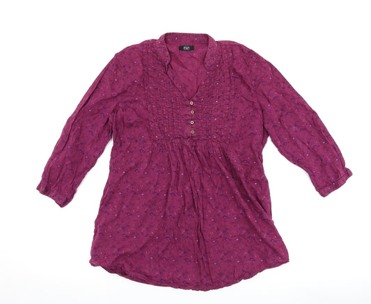 Front view of F&F women’s purple floral basic button-up, size UK 12