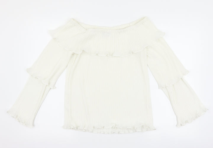 PRETTYLITTLETHING Womens White Basic Blouse Size 12 - pleated