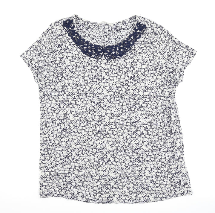 George Womens Blue Floral Basic T-Shirt Size 16