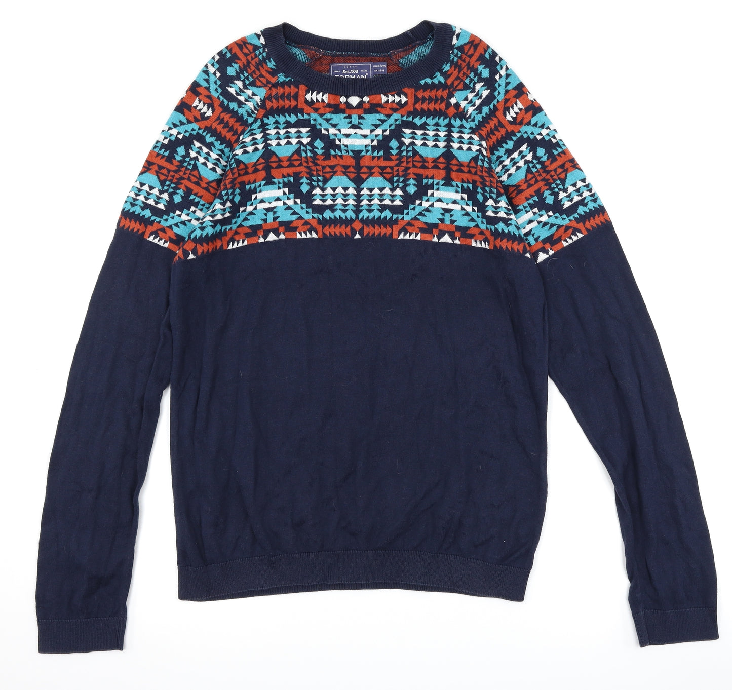 Topman Mens Blue Geometric  Pullover Jumper Size M