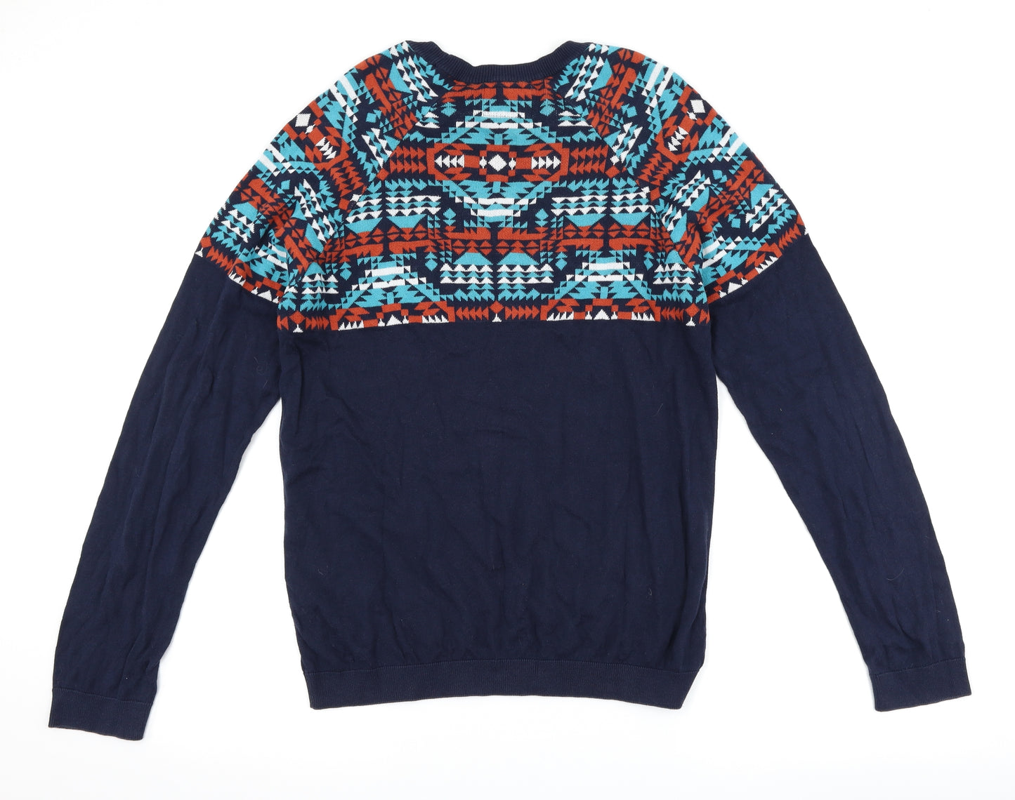 Topman Mens Blue Geometric  Pullover Jumper Size M